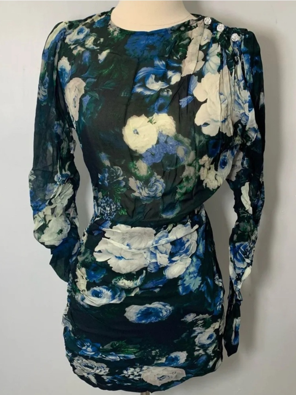 Zara Blue Floral Print Ruched Mini Dress
Size XS